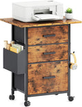 Mexin 3 Drawer File Cabinet with 22'' Extended Desktop, Mobile Filing Cabinet, Printer Stand, Rolling Printer Stand with Side Bag, Fabric Drawer, Fits A4 Size, Home Office,Rustic Brown