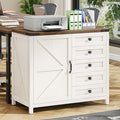 Halitaa Lateral File Cabinet with 5 Drawers, Farmhouse File Cabinet with Door and Adjustable Shelf, Large Wood File Storage Cabinets Printer Stand for Home Office Furniture, Rustic White and Brown