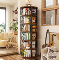 Aheaplus 6 Tier Rotating Bookshelf Tower, Revolving Bookcase, 360° Round Spinning Book Shelf, Narrow Swivel Bookshelves Vertical Turning Corner Bookshelf Organizer for Small Space, Rustic Brown