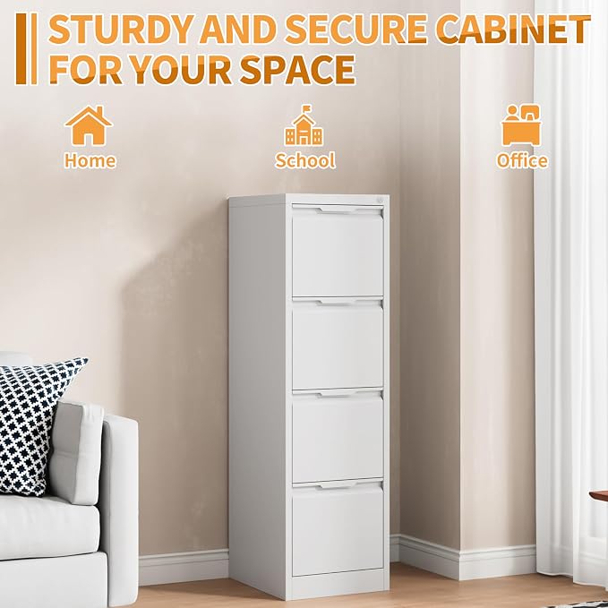 4-Drawer Metal File Cabinet with Lock,Steel Printer Stand with Storage for Home Office,Vertical Filing Cabinet for Legal/Letter/A4 Files,Assembly Required
