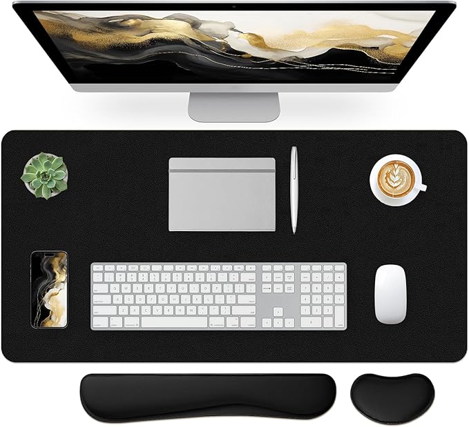 Leather Desk Pad, Black Desk Mat, Non-Slip Desk Protector Mat, Leather Desk Blotter, Computer Desk Pad, Waterproof Desk Mat for Home Office and Decor(31.5×15.7 Inches)