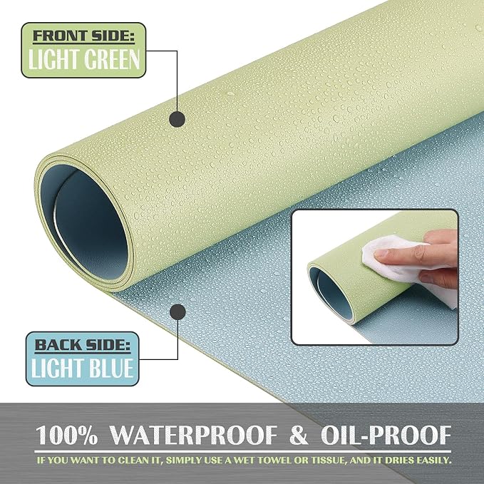 K KNODEL Large Office Leather Desk Mat, Mouse and Keyboard Pad, Computer and Laptop Mat, Desktop Protector and Cover, Writing Pad and Blotter (31.5"x15.7", Light Green)