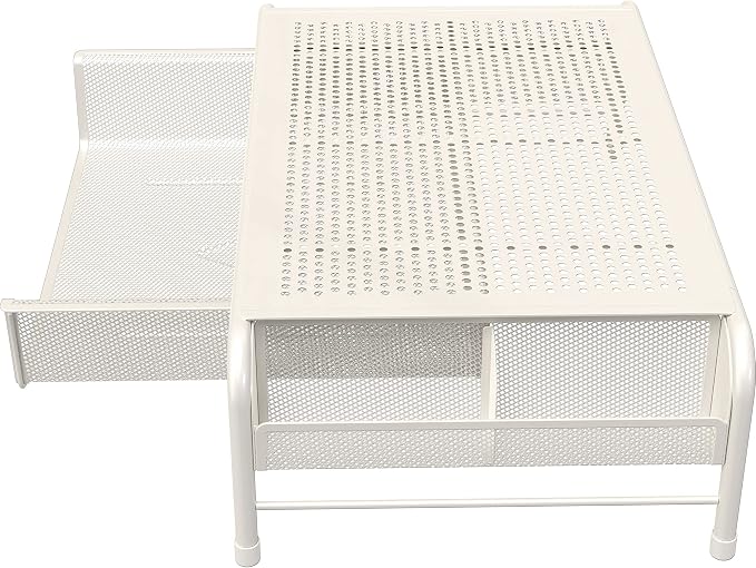 Simple Houseware Metal Desk Monitor Stand Riser with Organizer Drawer, White