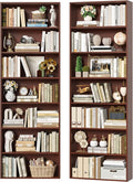 FACBOTALL 82" Tall Bookshelf Set of 2, 7-Tier Double Open Shelves Bookcase,Freestanding Display Storage Shelves, Tall Bookcase Home Decor Furniture for Home Office,Living Room,Bedroom, Cherry