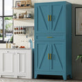 Baborokic 71" Tall Metal Storage Cabinet with Adjustable Shelves,Farmhouse Kitchen Pantry Cabinet with 2 Barn Doors and Drawer,Large Storage Cabinets for Dining Room,Bathroom,Living Room(Blue)