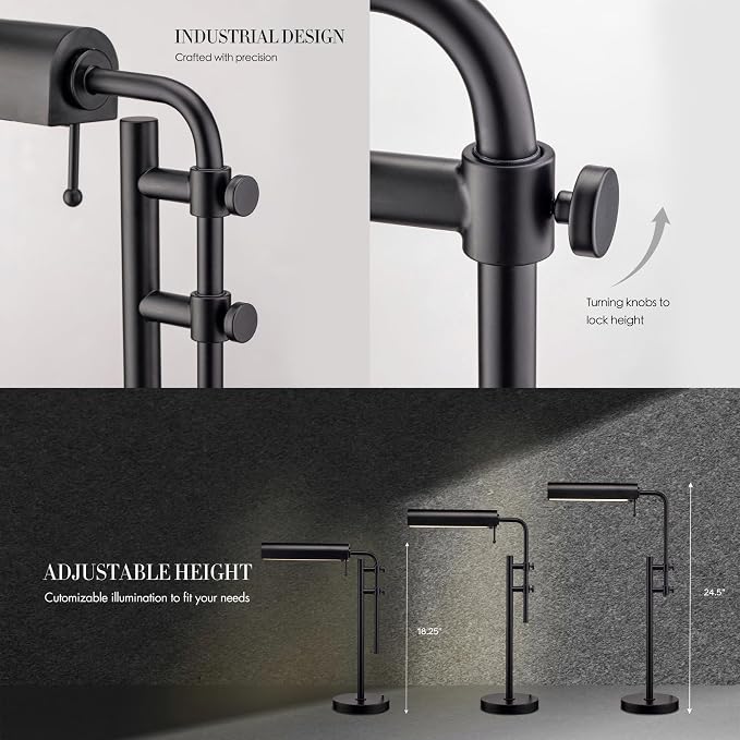 O'Bright Aurora LED Pharmacy Desk Lamp - Swing Arm, Industrial Design for Reading, Crafting, Work,10W LED, Adjustable Height 18.5-24.5 inches - Ideal for Living Room, Bedside, Office - Black
