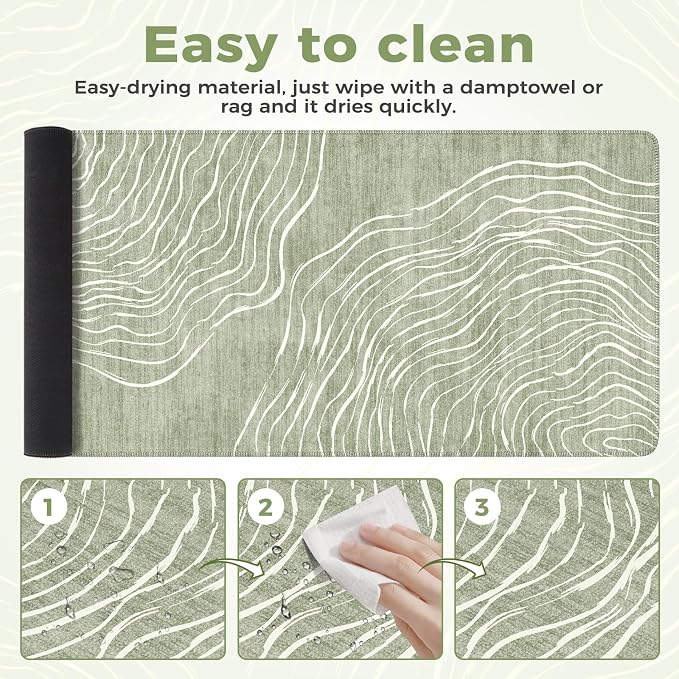 iCasso Desk Cover Mat Green,Extra Large Mouse Pad for Laptop,Anti-Slip Keyboard Pad with Stitched Edges,Cute Girly Computer Mat for Desktop,Aesthetic Desk Protector for Office Home School