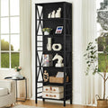 HOMISSUE Bookshelf, 7-Tier Bookshelf, Rustic Wood Metal Bookshelves and Bookcases, Freestanding Open Bookshelf, Industrial Tall Bookcase for Home Office, Living Room and Bedroom, Black