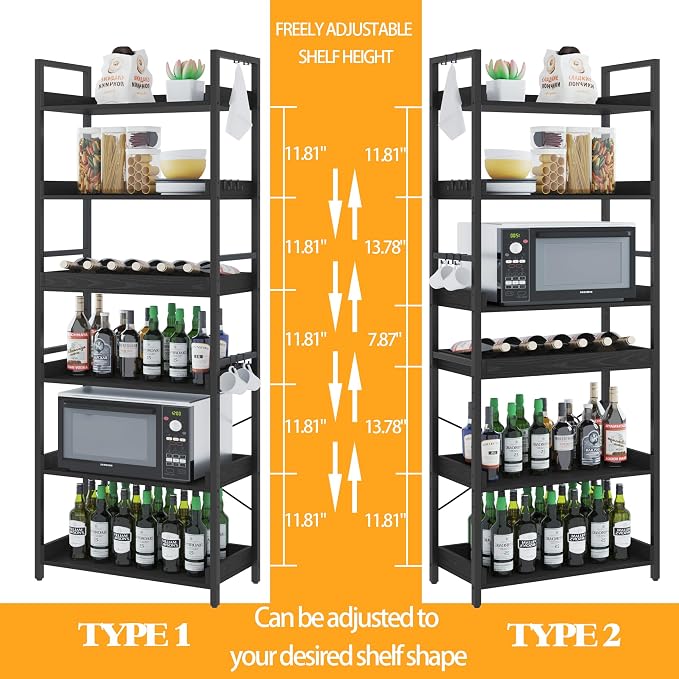 HCHQHS 6 Tier Bookshelf, Adjustable Industrial Bookcase, Vertical Tall Book Shelf, Wood and Black Metal Open Bookshelves for Home Office, Living Room, Bedroom, 70 Inch