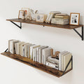 Heimlove Deep Floating Shelves for Wall, 40W x 8D Wood Wall Shelves Set of 2, Wide Floating Bookshelf for Living Room, Kitchen, Office, Bedroom and Decor Storage, with Metal Bracket - Rustic Brown