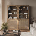 BELLEZE Set of 2 Tall Arched Storage Cabinet with Hutch and Drawers, Wood Highboard for Living Room and Home Office, Camel