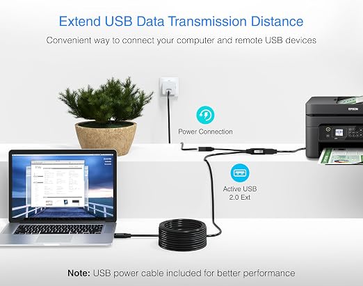 BlueRigger 2.0 Active USB Extension Cable 75FT (USB Extender Cord, 480 Mbps, Male to Female, in-Wall CL3 Rated) Long USB Extension Cord for Webcam, VR Headset, Printer, Hard Drive, Keyboard, Mouse
