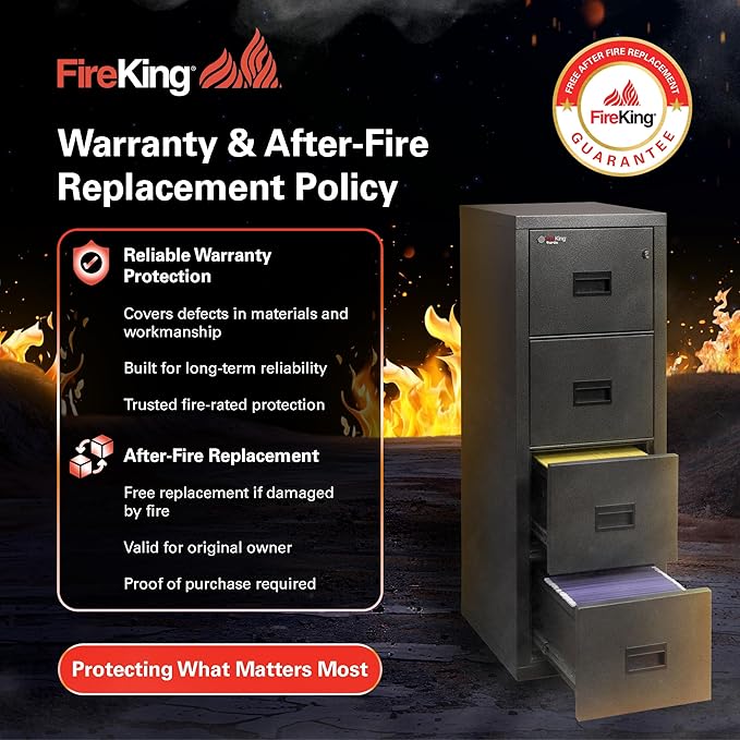 FireKing Turtle Vertical 4 Drawer Legal and Letter Fire Safe File Cabinet with Key Lock, 1 Hour Fire Rated, UL Rated & Water Resistant Home Safe, Filing Cabinet, Made in the USA, Parchment