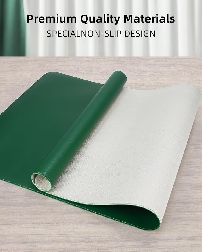Leather Desk Pad Protector, Mouse Pad, Office Desk Mat, Non-Slip PU Leather Desk Blotter, Laptop Desk Pad, Waterproof Desk Writing Pad for Office and Home (Green, 31.5" x 15.7")