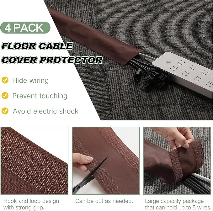 WILLBOND Carpet Cord Cover Cable Protector Floor Cover Cable Protector Management Only for Commercial Office Carpet (98.43 ft,Brown)
