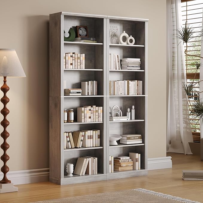Thacuok 75" Tall Bookshelf Set of 2, 6 Tier Bookshelf with Adjustable Shelves, Bookcase with Anti-Tipping Device, Floor Standing Modern Display Rack,Book Shelf for Living Room, Bedroom, Office, Grey