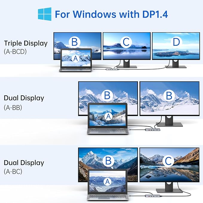 LIONWEI Laptop Docking Station 13 in 1 - Dual HDMI+DisplayPort+10Gbps, 6 USB C/A, 100W PD, Ethernet, SD/TF, Audio, USB C Hub for MacBook/Dell/HP/Surface