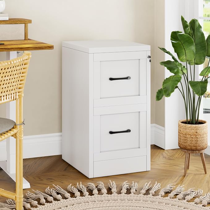GAIOUS Metal Vertical File Cabinet with Lock, Locked Under Desk Cabinet | 2 Drawer Filing Cabinet for Home Office, Metal Filing Cabinet, White Lockable Storage Cabinet, Fits Letter/Legal/A4 Size