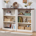 RWYHG 43" White Tall Bookshelf Set of 2,3-Tier Thick Wooden Book Shelf with Adjustable Shelves,Free Standing Farmhouse Bookcase with Open Display Storage,Floor Vintage Bookshelves for Living Room