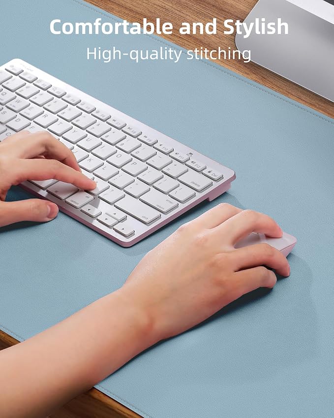 Leather Desk Pad Protector, Mouse Pad, Office Desk Mat, Non-Slip PU Leather Desk Blotter, Laptop Desk Pad, Waterproof Desk Writing Pad for Office and Home (Light Blue, 31.5" x 15.7")
