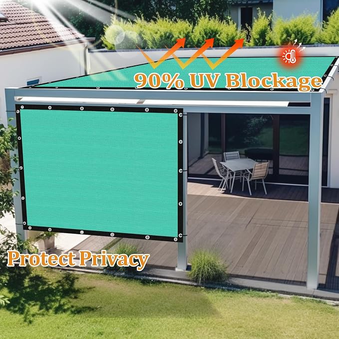 Shade&Beyond Customized Size 90% Sun Shade Cloth with Grommets, 8' X 16' Pergola Shade Cover Canopy, Mesh Tarp Sun Screens for Patio, Outdoor, Garden, Backyard GN01, Turquoise