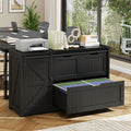 Halitaa 47.8” Farmhouse Lateral File Cabinet with Sliding Barn Door, 3 Drawers Filing Storage Cabinets with Adjustable Shelf, Office Printer Stand for Hanging Files Letter/Legal/A4/F4.Pure Black