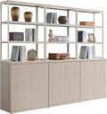 SICOTAS Book Shelf Fluted Bookshelf Cabinet - 75" Tall Bookcase 6 Tier Large Bookshelves with Door Storage Modern Triple Wide Book Shelves Case for Living Room Office Library, Metal Frame, White Alder