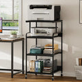 Warmiehomy Extra Tall & Large Printer Stand, 24" x 24"x 46'' Height 4 Tier Metal Printer Table for Home Office, Printer Stand with Adjustable Storage Shelf, Rolling Cart for 3D Laser Printer (Black)