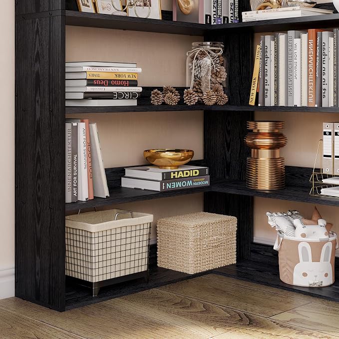 IRONCK Bookshelves 6 Tiers with Baffles Industrial Large Corner Etagere Bookcase Storage Display Rack for Living Room Home Office
