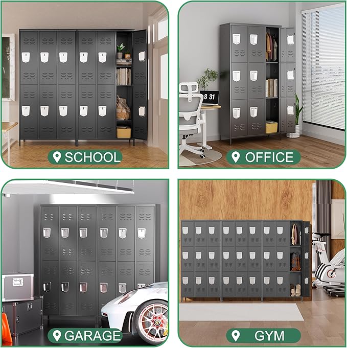 9 Door Metal Lockers for Employees,9 Heavy-Duty Hooks,72" Secure Storage for Home,Offices,Schools & Gyms | Black