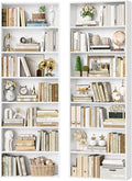 FACBOTALL 82" Tall Bookshelf Set of 2, 7-Tier Double Open Shelves Bookcase,Freestanding Display Storage Shelves, Tall Bookcase Home Decor Furniture for Home Office,Living Room,Bedroom, White