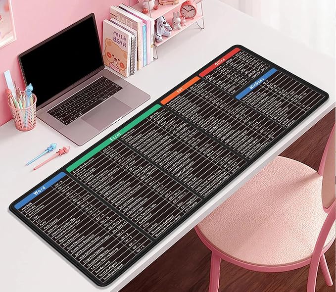 Large Extended Gaming Mouse Pad with Word Excel Office Software Excel Shortcuts PPT Windows,Stitched Edges Non-Slip Waterproof Rubber Base Mouse Pad for Office Desk Pad(27.5X11.8 in)