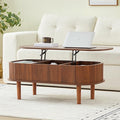 Fully Assembled Fluted Lift Top Coffee Table with Hidden Compartment, Wooden Center Table, Modern Oval Lift Tabletop for Home Living Room Office, Walnut