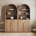 BELLEZE Set of 2 71"Tall Storage Cabinet with Arched Hutch, Wooden Sideboard Buffet Cabinet with Adjustable Shelves for Pantry Organizing, 5-Tier Modern Storage Unit for Living Room Home Office, Camel
