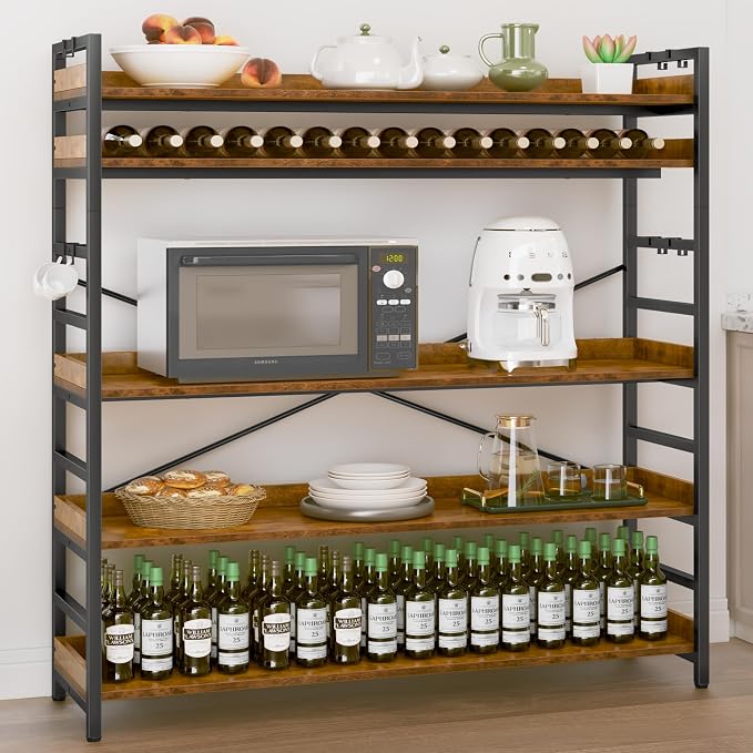 HCHQHS 5 Tier Bookshelf, Adjustable Industrial Bookcase, Vertical Tall Book Shelf, Wood and Black Metal Open Bookshelves for Home Office, Living Room, Bedroom