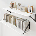 Heimlove White Deep Floating Shelves for Wall, 30W x 8D Wood Wall Shelves Set of 2, Wide Floating Bookshelf for Living Room, Kitchen, Office, Bedroom and Decor Storage, with Black Bracket - White