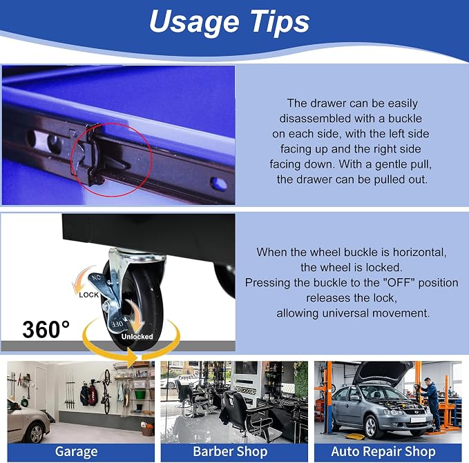 RYH 7 Drawers Rolling Tool Chest & Tool Box on Wheels | Heavy Duty Metal Cart with Ball Bearing Drawers | Fits US General Tool Box for Garage Storage (Blue, 7 Drawers（29.9" H × 24.2" W × 12.9" D)