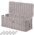 BROWNLILY Cable Management Box, Rattan Style Cord Organizer for Desk Cord Hider Outlet Covers for Power Strip TV PC Router Charger Under Desk Storage with Lockable Lid and Cable Ties