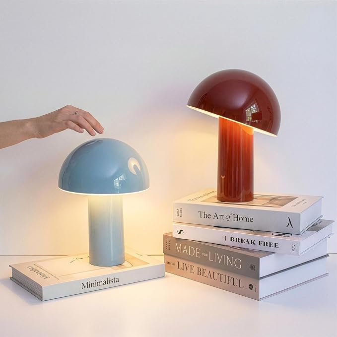 Brightech Celia Small Lamp – 10" Touch-Controlled Mushroom Table Lamp, Cordless & Dimmable LED, Portable & Rechargeable Bedside Night Light, Sustainable Recycled Modern Lamp for Home Décor, Light Blue