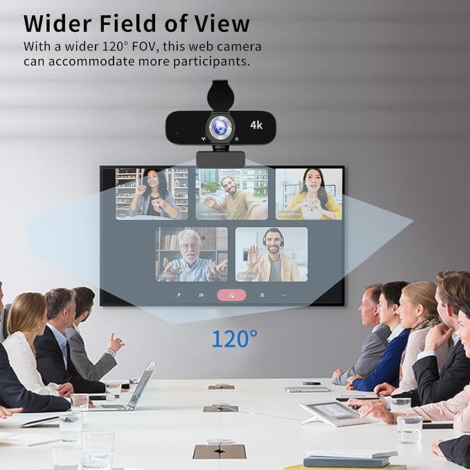 4K Webcam Camera for Computer, External Camera with Microphone, USB Plug&Play, Auto Low Light Correction, Privacy Cover, Tripod, Wide Angle for Meeting/Online Video/Zoom