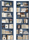 FACBOTALL 82" Tall Bookshelf Set of 2, 7-Tier Double Open Shelves Bookcase,Freestanding Display Storage Shelves, Tall Bookcase Home Decor Furniture for Home Office,Living Room,Bedroom, Blue