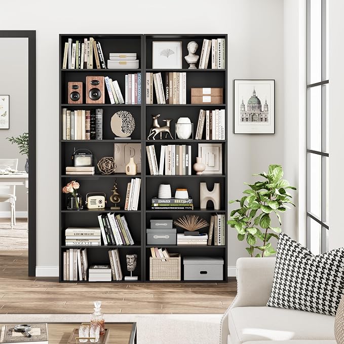 FACBOTALL 82" Tall Bookshelf, 7-Tier Open Shelves Bookcase, Freestanding Display Storage Shelves, Tall Bookcase Home Decor Furniture for Home Office, Living Room, Bedroom, Black