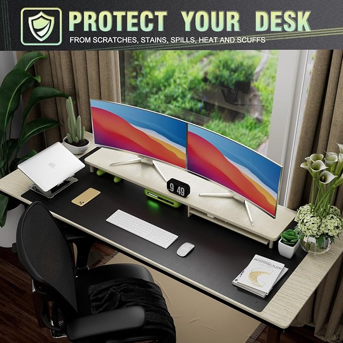 K KNODEL Large Office Leather Desk Mat, Mouse and Keyboard Pad, Computer and Laptop Mat, Desktop Protector and Cover, Writing Pad and Blotter (47.2"x23.6", Black)