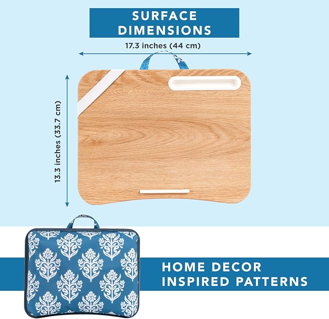 LAPGEAR Designer Lap Desk with Phone Holder and Device Ledge - Floral Block Print - Fits up to 15.6 Inch Laptops - Style No. 45414