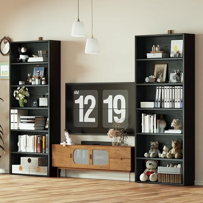IRONCK Bookshelves and Bookcases Set of 2 Floor Standing 6 Tiers Display Storage Shelves 70 in Tall Bookcase Home Decor Furniture for Home Office, Living Room, Bed Room