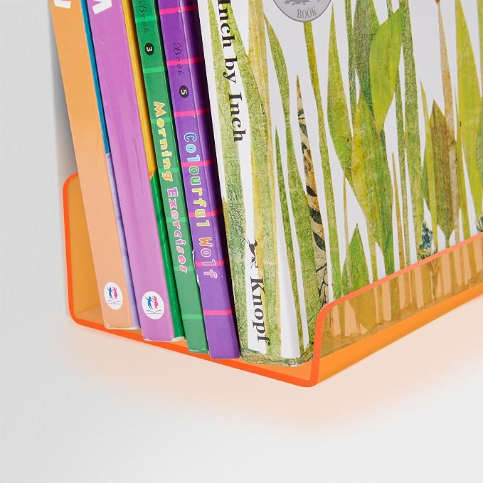 upsimples Acrylic Shelves for Wall Decor, 15" Display Shelf Perfume Organizer for Bathroom, Bedroom, Living Room, Floating Bookshelves for Kids, Clear Orange, 4 Pack