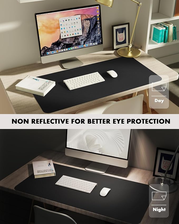 YSAGi Double-Sided Desk Pad, Leather Desk Mat, Eco Cork Desk Pad Protector, Large Mouse Pad for Desk, Waterproof Desk Blotter Pad, Desk Writing Pad for Office Work/Home (Black+Cork, 47.2" x 17")