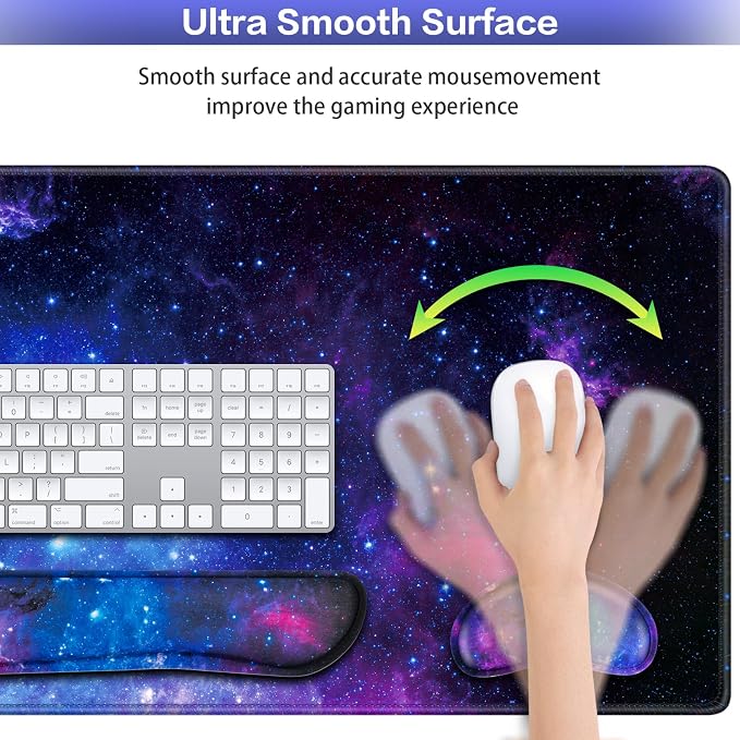 Mouse Pad Galaxy with Wrist Rest, 4-in-1 Large Mousepad+Keyboard Wrist Rest+Mouse Pad Wrist Support+Cup Pad Set,Ergonomic Mouse Pad,Anti-Slip,Memory Foam Desk Mat for Home Office Gaming(35.4×15.7in)