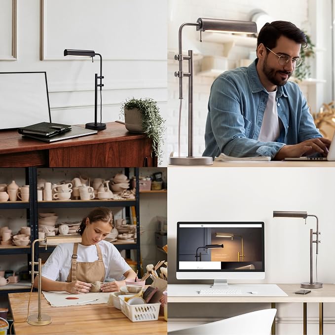 O'Bright Aurora LED Pharmacy Desk Lamp - Swing Arm, Industrial Design for Reading, Crafting, Work,10W LED, Adjustable Height 18.5-24.5 inches - Ideal for Living Room, Bedside, Office - Black