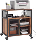 Vinsetto Printer Stand Table with Socket and USB Charging Ports, Industrial Mobile File Cabinet with Cable Hole, Wheels, Adjustable Shelf, Filing Cabinet for Home Office, Rustic Brown